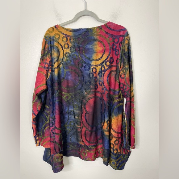 Ali Miles 1X Plus Tie Dye Embroidered Swing Comfortable Top Art To Wear Abstract - Picture 6 of 6